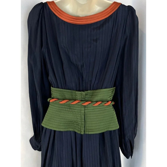 Tory Burch Navy Green Tie-Waist Midi Dress $798 - Picture 9 of 14